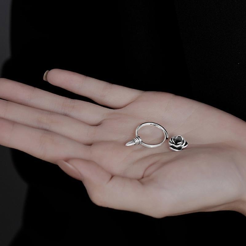 Rose Flower Anti Wolf Ring Self Protection Jewelry Finger Ring for Women Girl