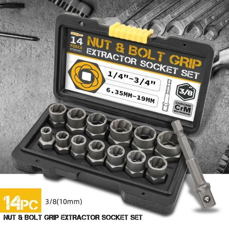 14 Pcs Damaged Screw Extractor Cr-Mo Steel Bolt Nut Remover Car Tool Kit Tool