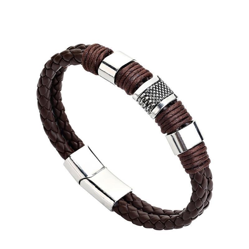 Magnetic Masculinity Leather Bracelets 2Pcs Men Charm Wristband Bracelet