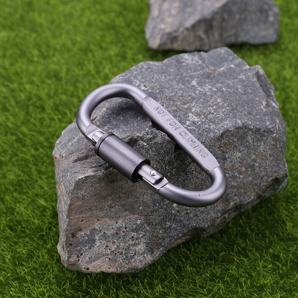 2Pcs Screw Lock D-Shaped Carabiner Hook Keyring Clip Camping Outdoor Sports