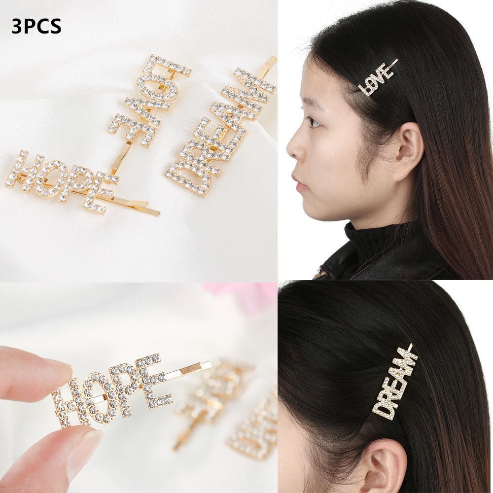 HOPE DREAM  Hair Clips Rhinestone Headwear Crystal Hairpins Letter Barrettes