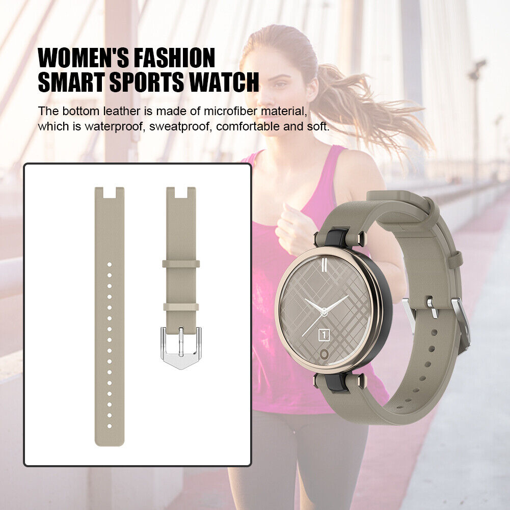 Smart Watch Strap for Garmin Lily Woman Leather Watch Band w/ Tool (Khaki)