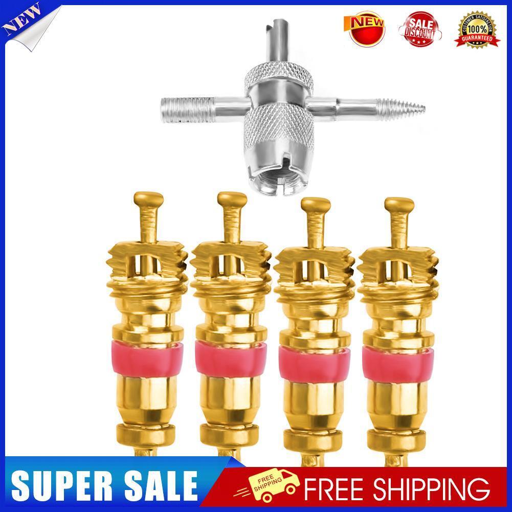 4pcs Car Tire A/C Schrader Valve Cores with 4-in-1 Tire Valve Stem Remover