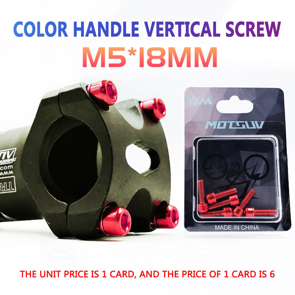 6pcs Bike Stem Bolts M5x18mm Allen Head MTB Stem Screws w/ Washer (Red)