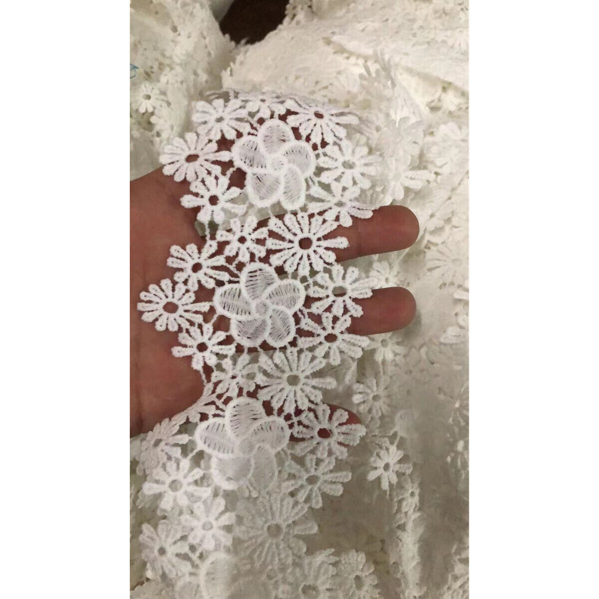 White Floral Lace Trim Fabric Ribbon Embroidered DIY Sewing Wedding Dress Craft