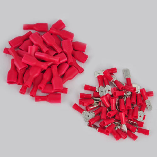 100PC Electrical Wire Connector Insulated Crimp Terminals Spade Red Assorted Set