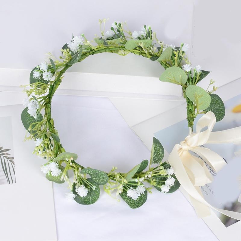 Luxury Flower Crowns with Adjustable Ribbon Wedding Hair Decor Thin-brimmed