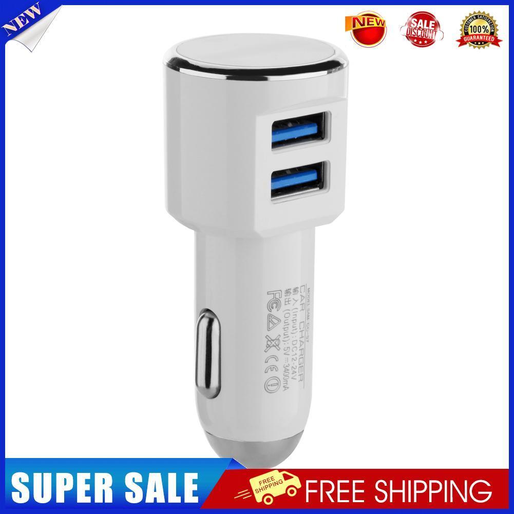 Universal Dual USB Car Charger Digital LED Display 5V 3.4A Adapter (White)