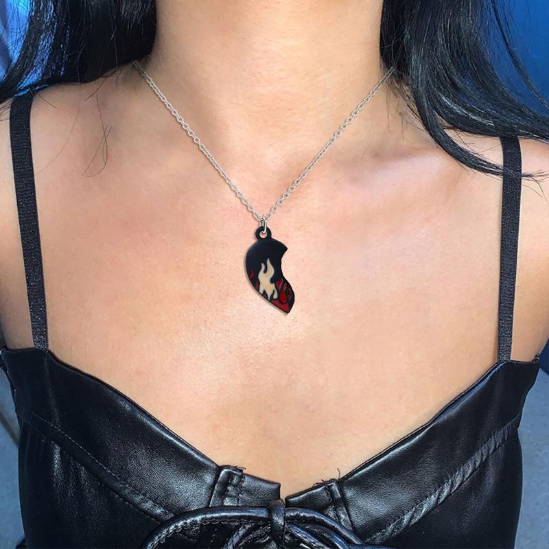 2Pieces Fire Flames Necklace Chain Charm Flame Necklace for Women Men Birthday