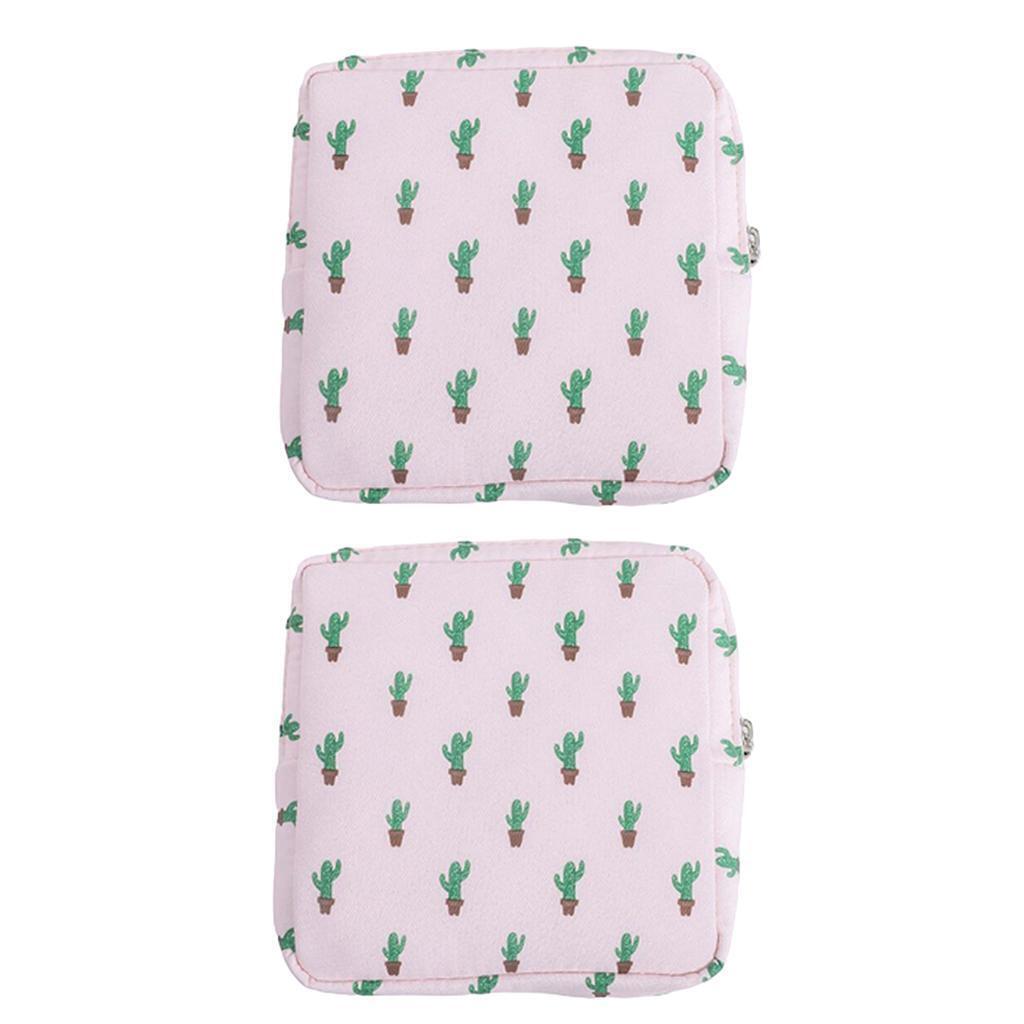 2pcs Sanitary Napkins Bag Zipper Tampons Collect Bags Pouch Organizer Cactus