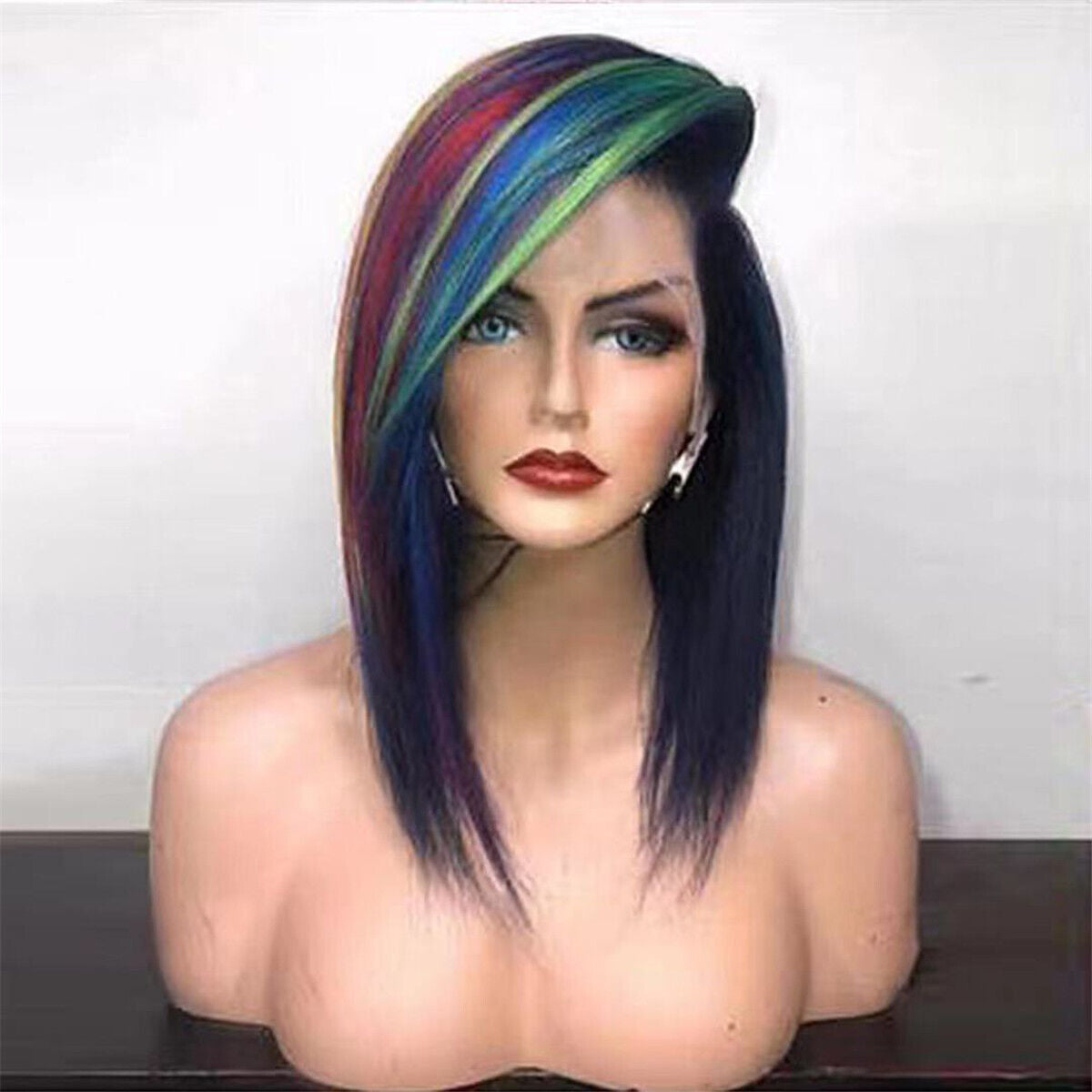 Women Girl Rainbow Colorful Multicolor Fancy Costume Party Short Bob Hair Wigs