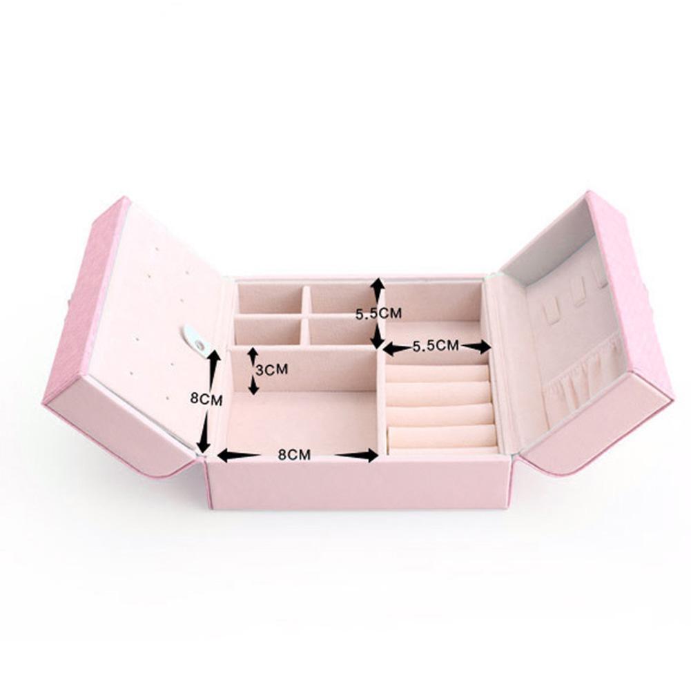 PU Leather Women Jewelry Box Earrings Holder Ring Storage Organizer (Pink)