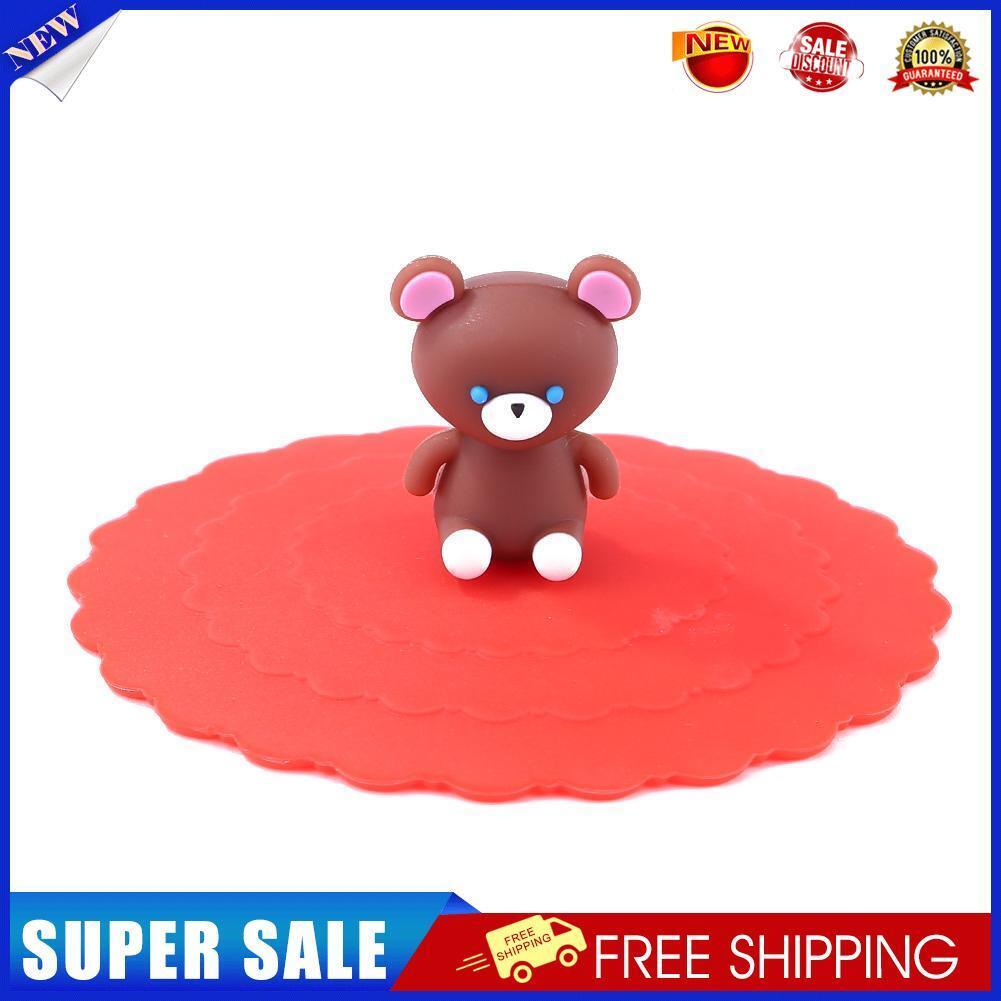 Transparent Red Cherry Silicone Cup Cover Heat-resistant Reuse Lid (Bear)