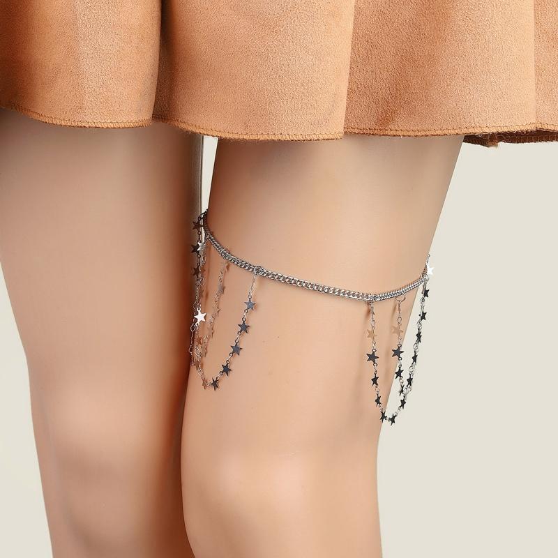 Women Punk Dangle Double Layer Tassel Chain Ladies Goth Rock Halloween Leg Chain