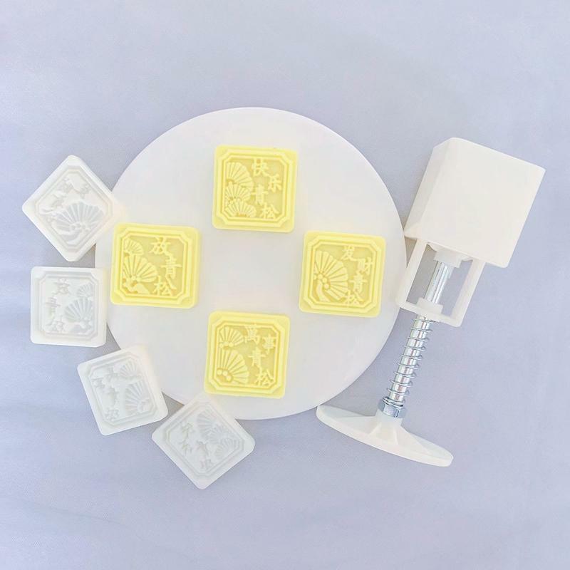 30g Moon Cake Molds Set for Mid-Autumn DIY Pastry 4x Square Green Pine Pattern