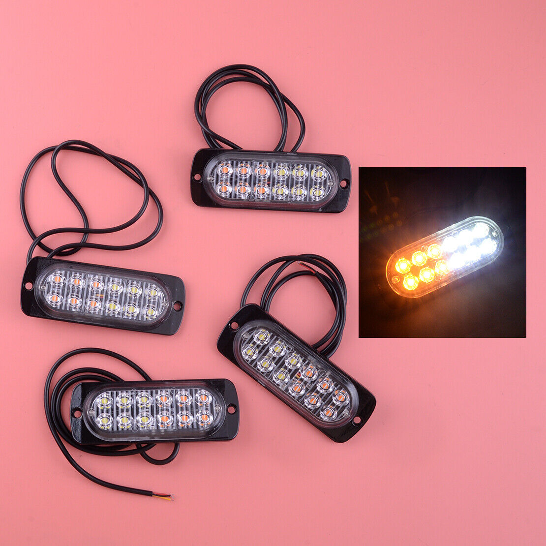 4x Strobe Amber 12LED Car Truck Emergency Beacon Warning Hazard Flash Light Bars