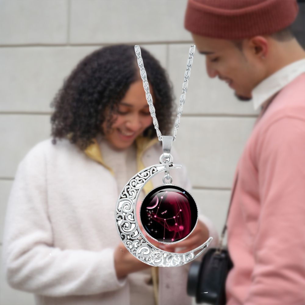 Men Boys 12 Zodiac Sliver Women Girls Necklace Pendant Moon 12 Constellation