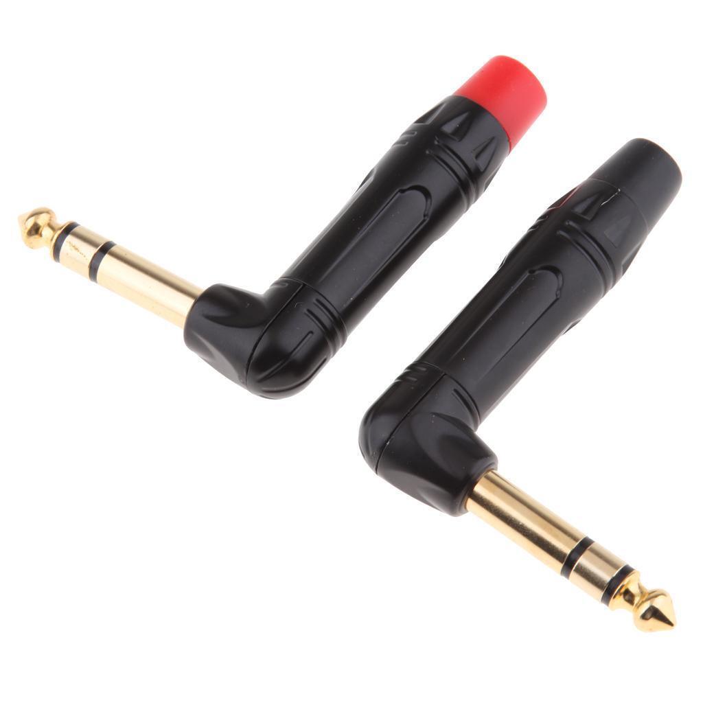 MagiDeal 2x 90 Degree 6.5mm 6.35mm 3Pole   Plug Solder Connector
