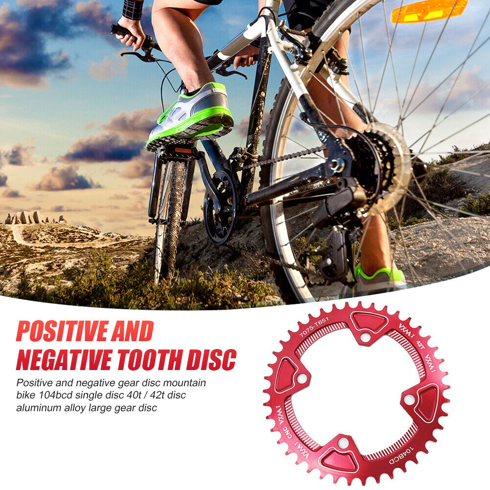 VXM 104BCD 40T/42T MTB Bike Narrow Wide Chainring Single Speed (Red 40T)
