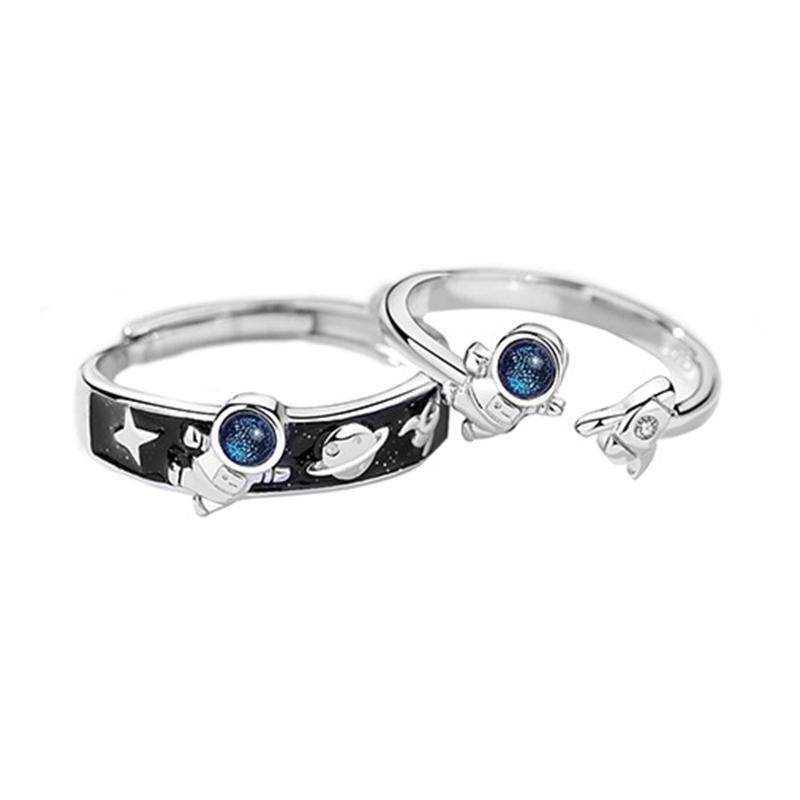 2Pcs/Set Astronauts Planet Adjustable Rings for Women Girls Open Finger Rings
