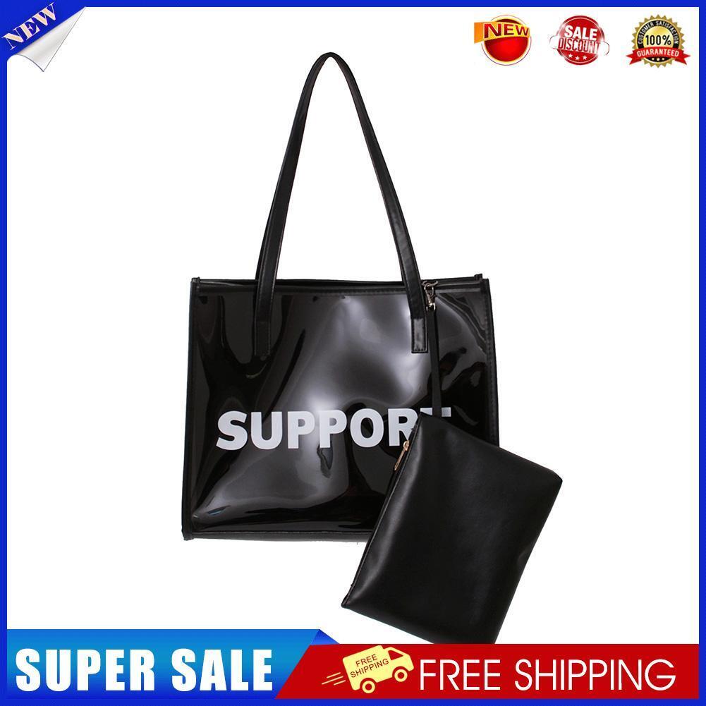 Fashion Women Transparent Handbag Large Tote Pouch Composite Bags (Black)
