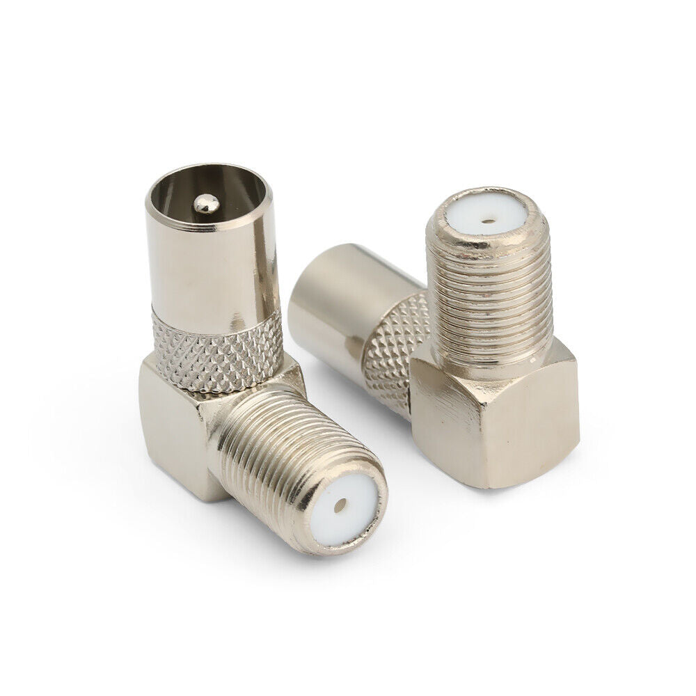 F Female To TV Male Aerial Male Adapter Satellite Coax Connectors Right Angled