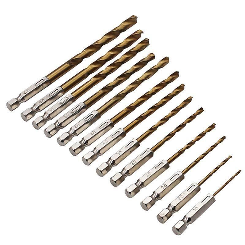 13PCS/SET 1.5-6.5MM HSS High Speed Steel Titanium Coated 1/4 Hex Shank Drilling