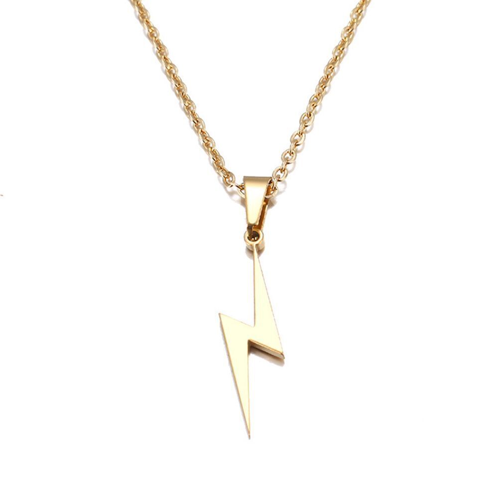 Jewelry Metal Men Lightning Pendant Long Chain Necklace Choker Stainless Steel