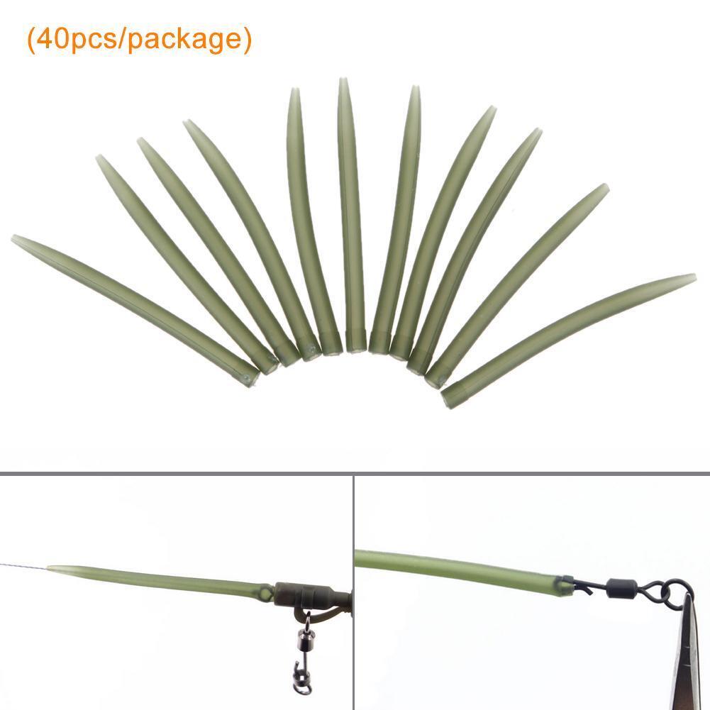 Rubber Tip Tube Anti Wrap Sleeve Connect with Fish Hook Dark Green (40pcs)