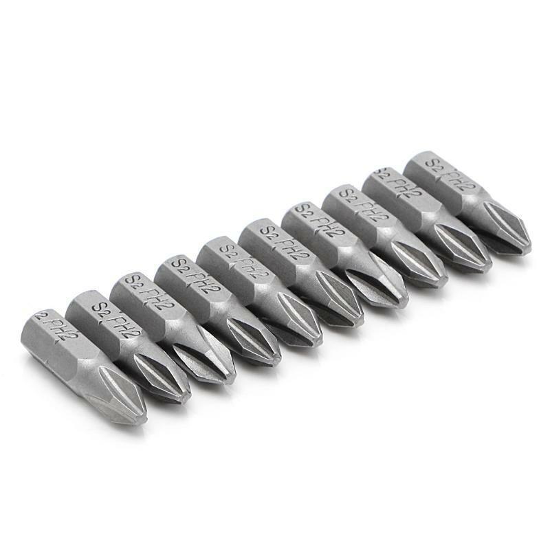 10 Pcs S2 Steel Screwdriver Bits 25mm Hex Shank Torque PH2 Antislip Magnetic