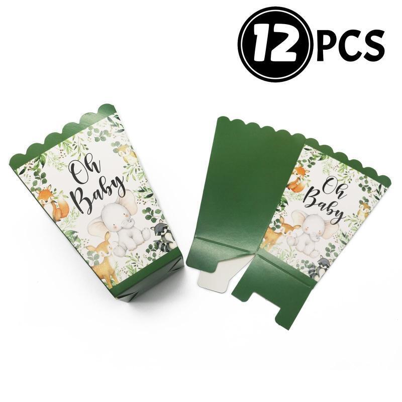 12Pieces Party Popcorn Snacks Boxes for Baby Shower Birthday Supply Green White