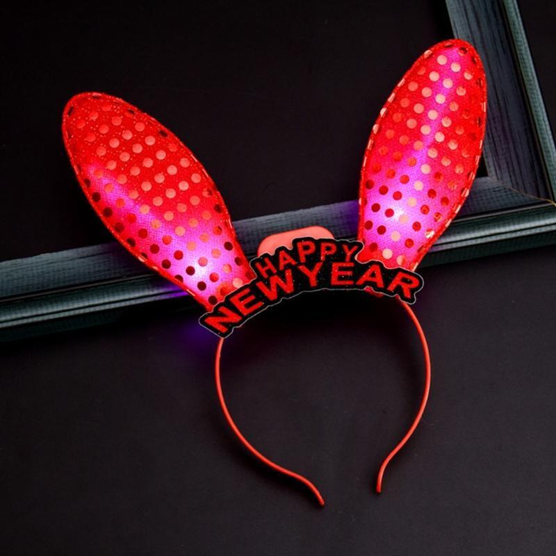 Bunny Ear Headband Light Up Rabbit Ears Hair Hoop Christmas New Year Photo Props