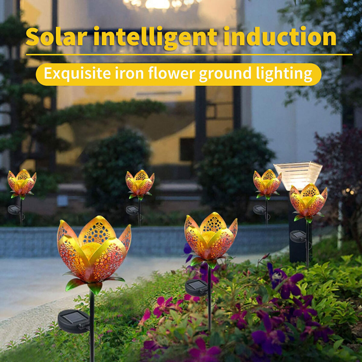 Flowers Solar Lights, Garden Stake Metal Art Lamp, Waterproof for Outdoor