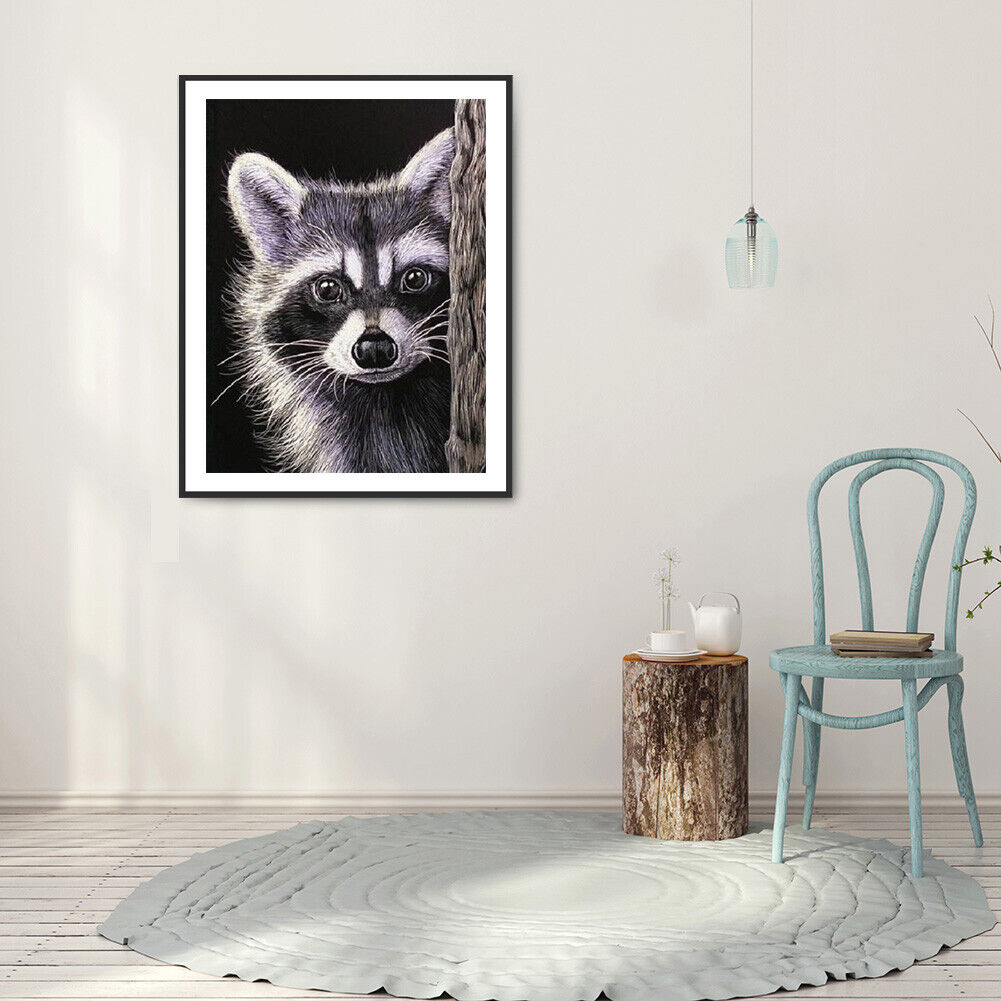 5D DIY Dog Raccoon Full Round Diamond Painting Kit Picture Artwork Craft
