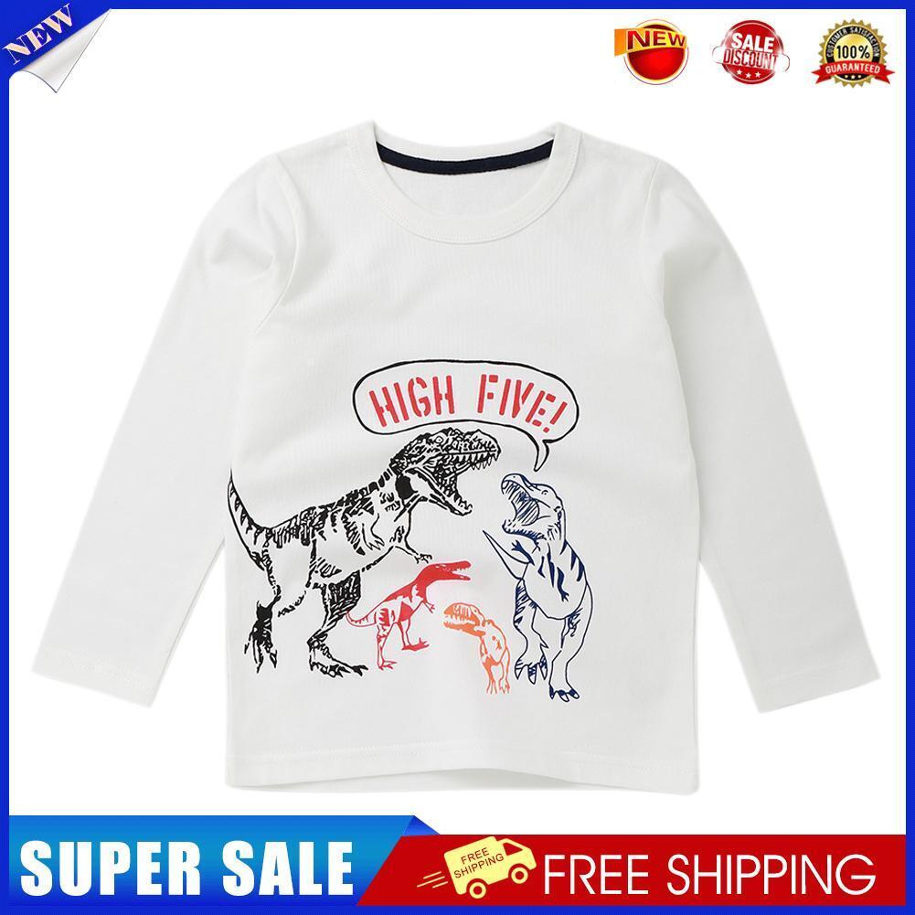 Loose Long Sleeve T-shirt Boys Autumn Kids O-Neck Letters Tops(White 6-7Y)