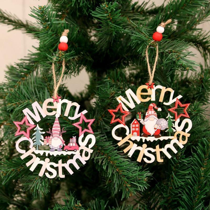 Christmas Wooden Wreath Pendants Set of 2 Creative Hanging Wood Crafts