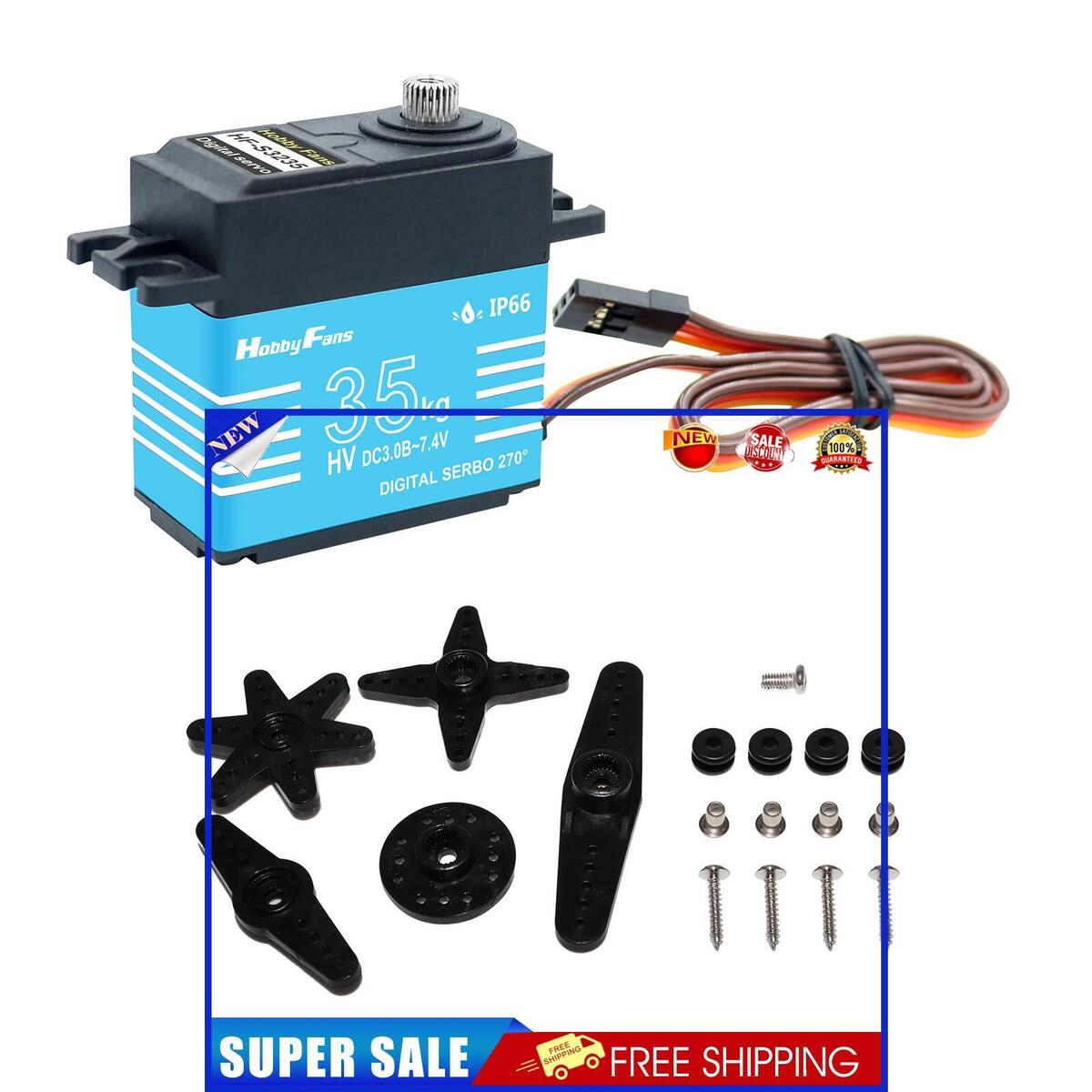 Waterproof 35kg Digital Servo 25T Arm Kits for 1/10 1/8 RC Crawler Car Blue