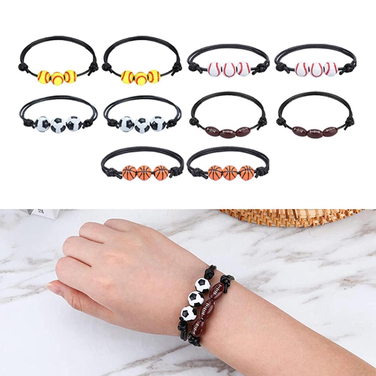 10 Pieces Braided Bracelets Wristband Soccer Football Jewelry for Girls Boys