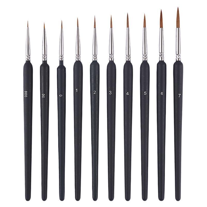 10 Pcs Hook Line Pens Wolf Hair Brushes Set for Detail Art Liner Painting Brush