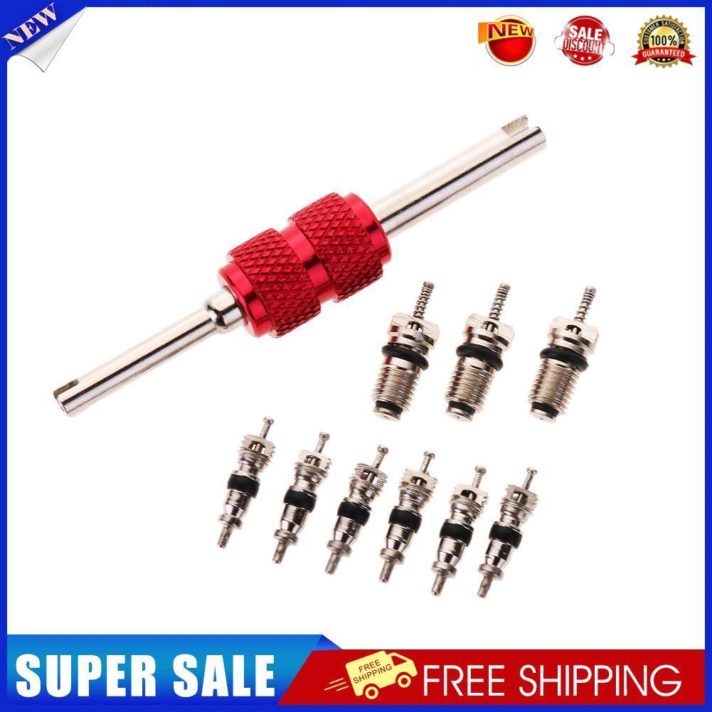 9pcs Air Conditioning Valve Cores+1pc Remover Tool A/C System Repair Kit