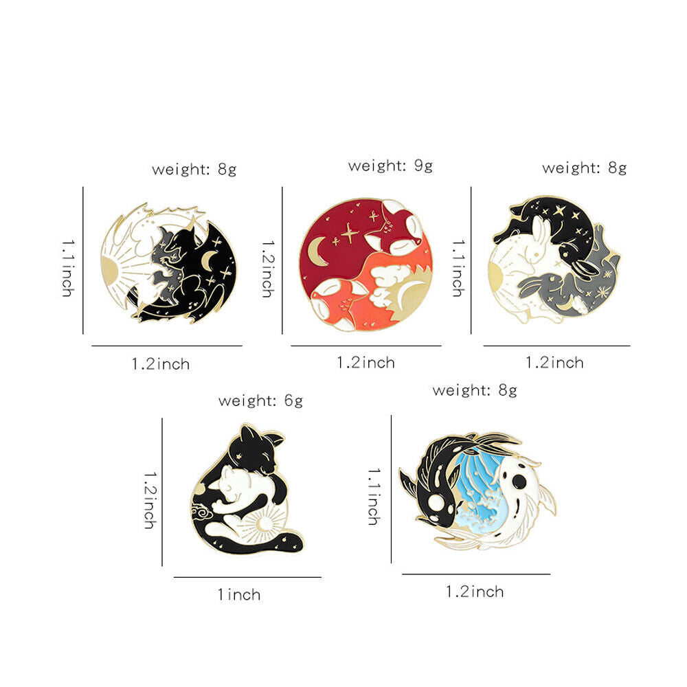Animal Rabbit Fox Brooch Costume Jewelry Bagua Chart Brooch Enamel Badge