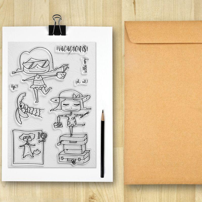 Travel Girl Silicone Clear Seal Stamp DIY Scrapbooking Embossing Photo Album Art