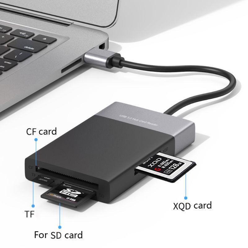 6 In 1 High Speed USB 3.0 2 Port HUB Adapter to XQD/CF/for SD/TF Card Reader Kit