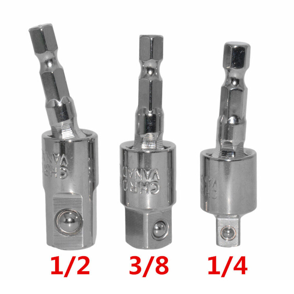 3pcs Hex Shank to 1/4 3/8 1/2 Extension Drill Bits Bar Bit Socket Adapter