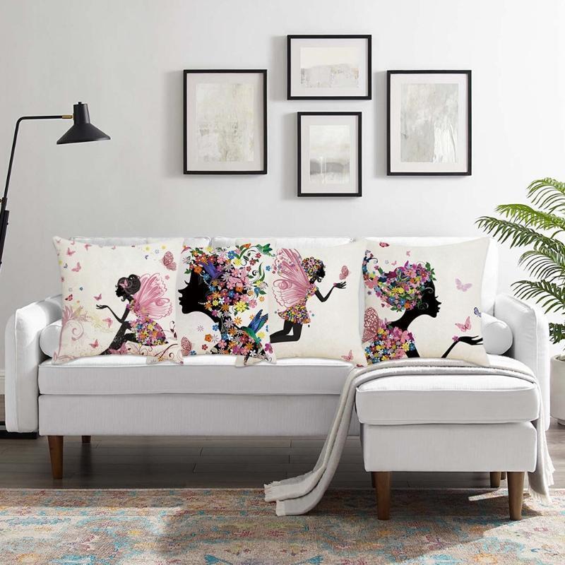 Set of 4 Spring Flower Decorative Throw Pillow Covers Cushion Cases 18 x 18 Inch
