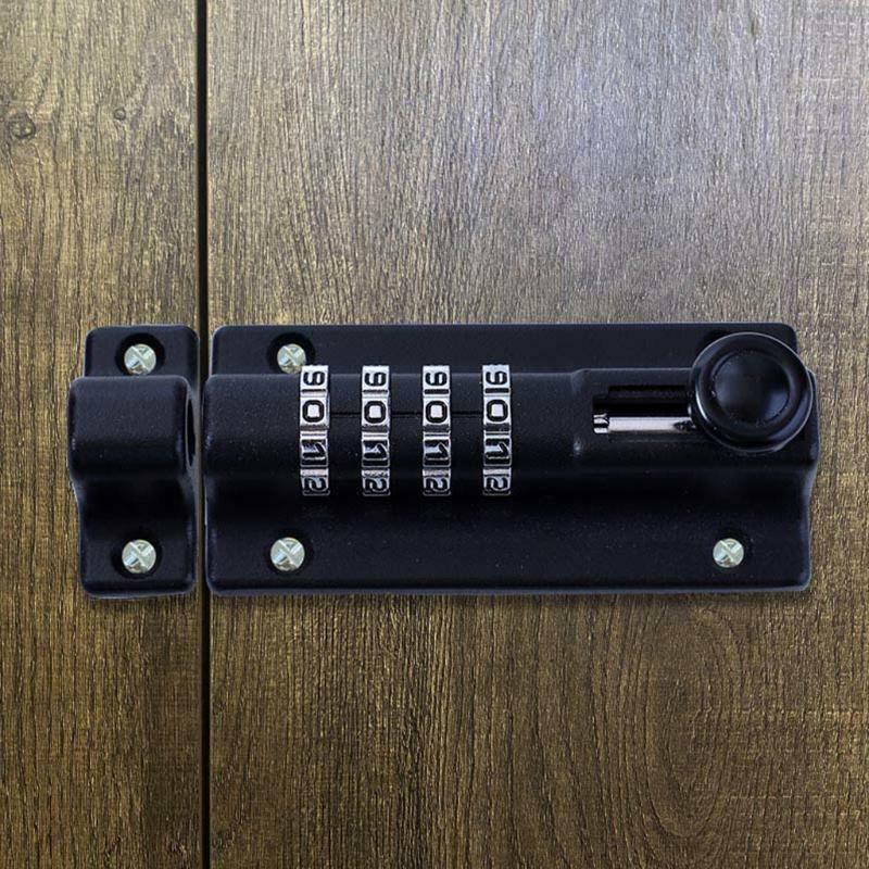 Sliding Bolt Lock Combination - 4 Digit Pin Code Dial and Black Finish Bolt Lock