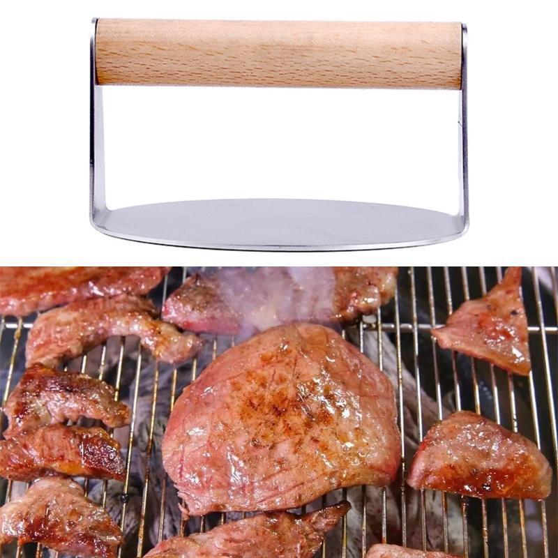 Stainless Steel Burger Press Heavy Duty Grill Press Wood Handle Bacon Presser