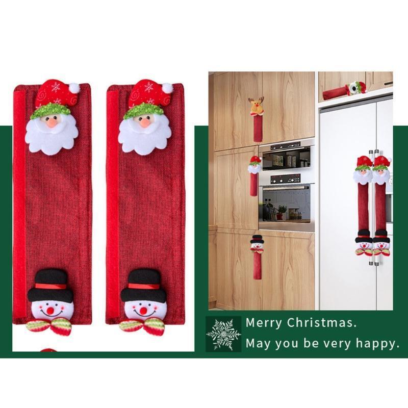 8pcs Christmas Refrigerator Door Handle Cover Cartoon Santa Deer Bear Decoration