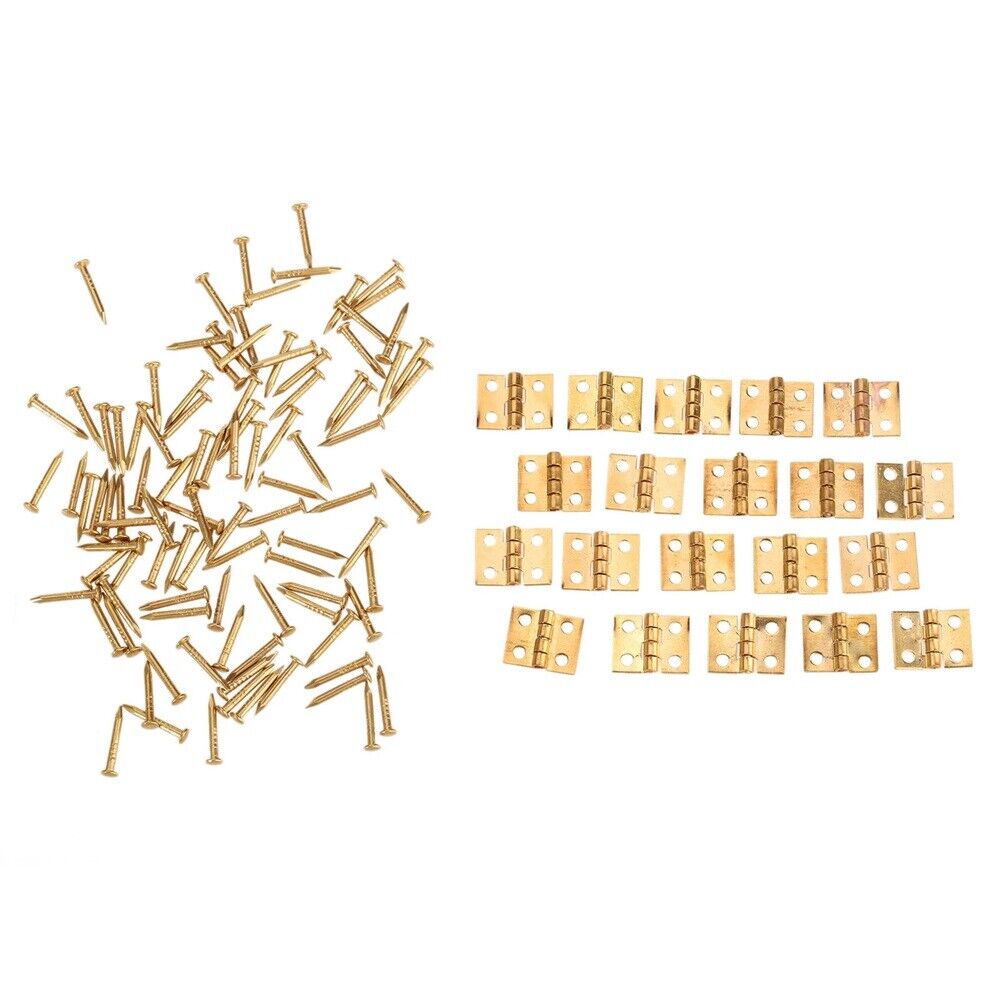 20 x Mini Brass Plated Hinges & 80 Nails Jewelry Cigar Box Hardware Decoration