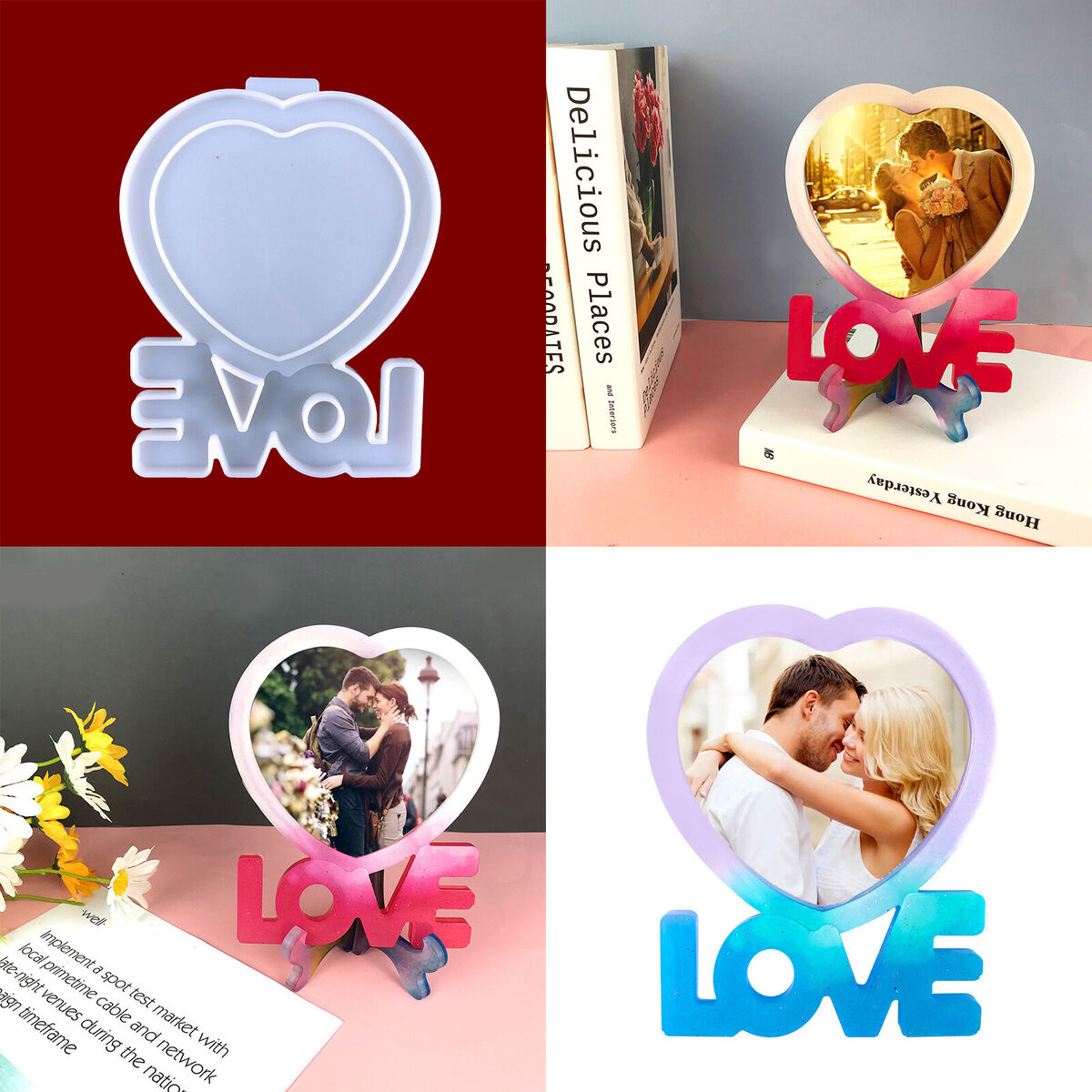 Photo Frame Molds - Love Heart Photo Display Tool Molds Kit with Holder